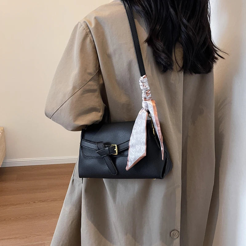ZELVIA Belt Buckle Bag With Scarf
