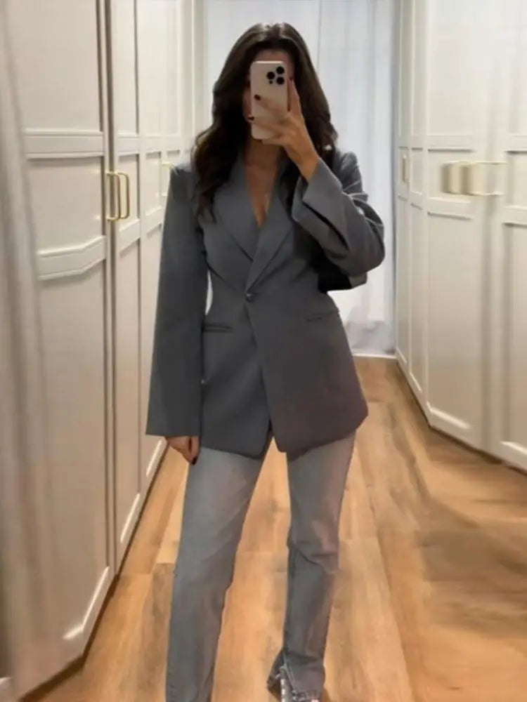 ZELVIA Blazers One Button Long Sleeve