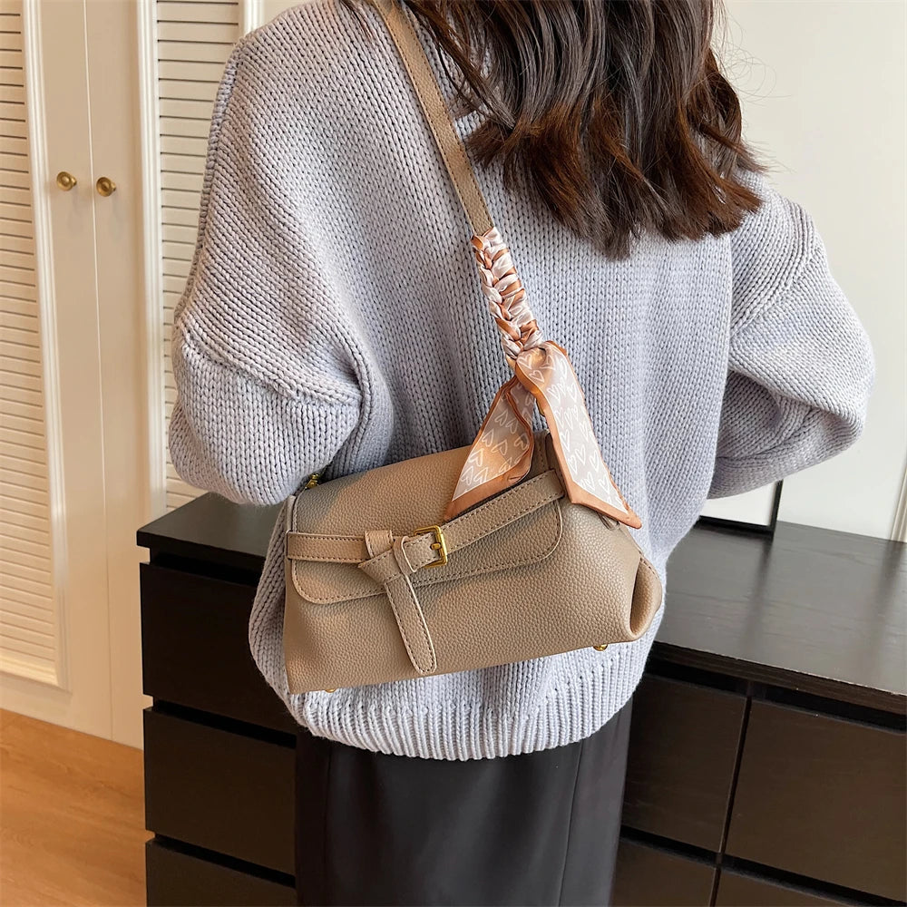 ZELVIA Belt Buckle Bag With Scarf