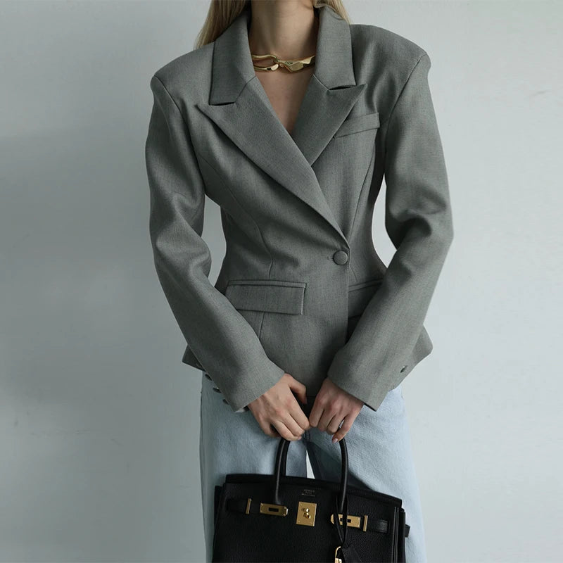 ZELVIA Blazers One Button Long Sleeve