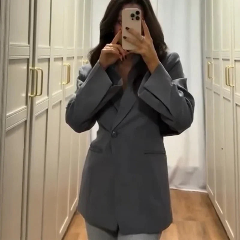 ZELVIA Blazers One Button Long Sleeve