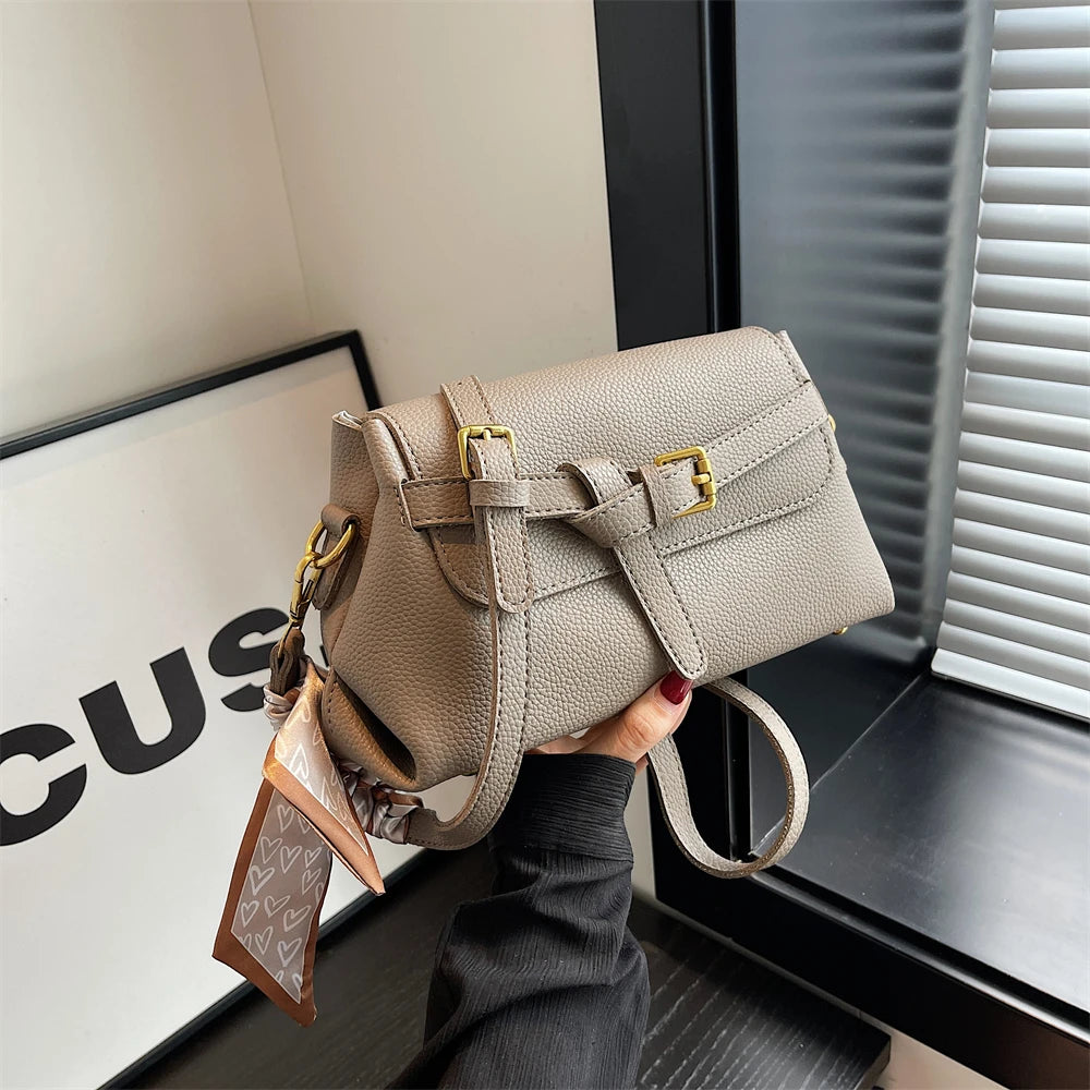 ZELVIA Belt Buckle Bag With Scarf
