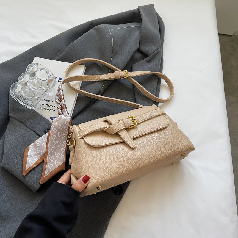 ZELVIA Belt Buckle Bag With Scarf