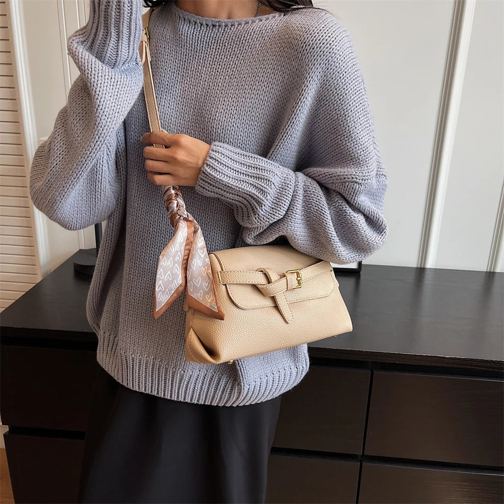 ZELVIA Belt Buckle Bag With Scarf