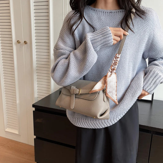 ZELVIA Belt Buckle Bag With Scarf