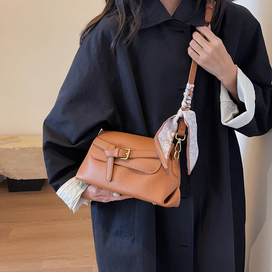 ZELVIA Belt Buckle Bag With Scarf